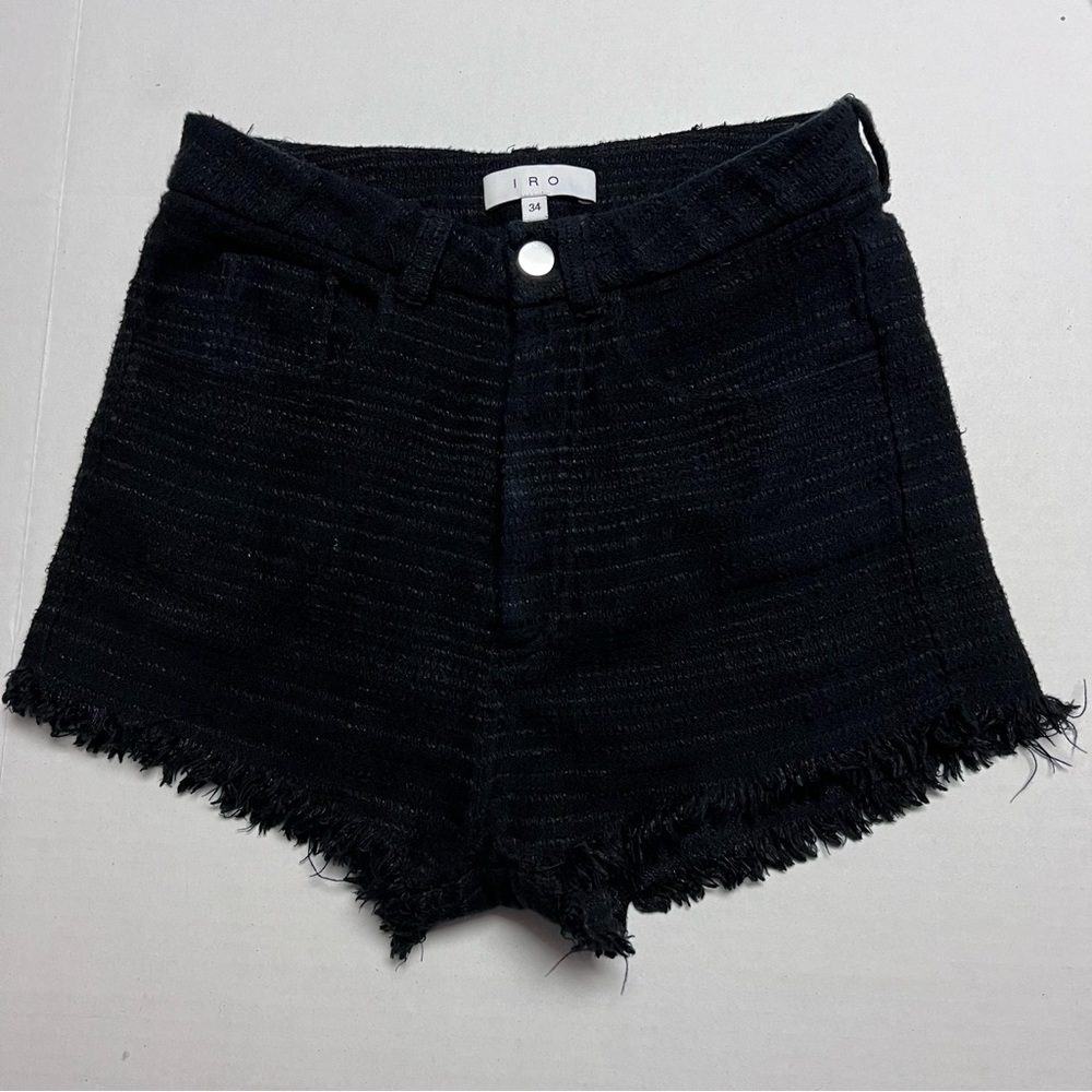 IRO Paris Kania High Waist Textured 2" Inseam Fringed Shorts In Black FR=34 US=2